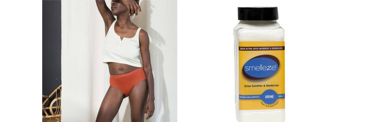 12 Products People With Incontinence Swear By icon pee-proof panties and smelleze urine absorber, solidifier and deodorizer