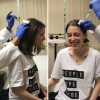 three photos of the author receiving botox injections in various points in her head and neck