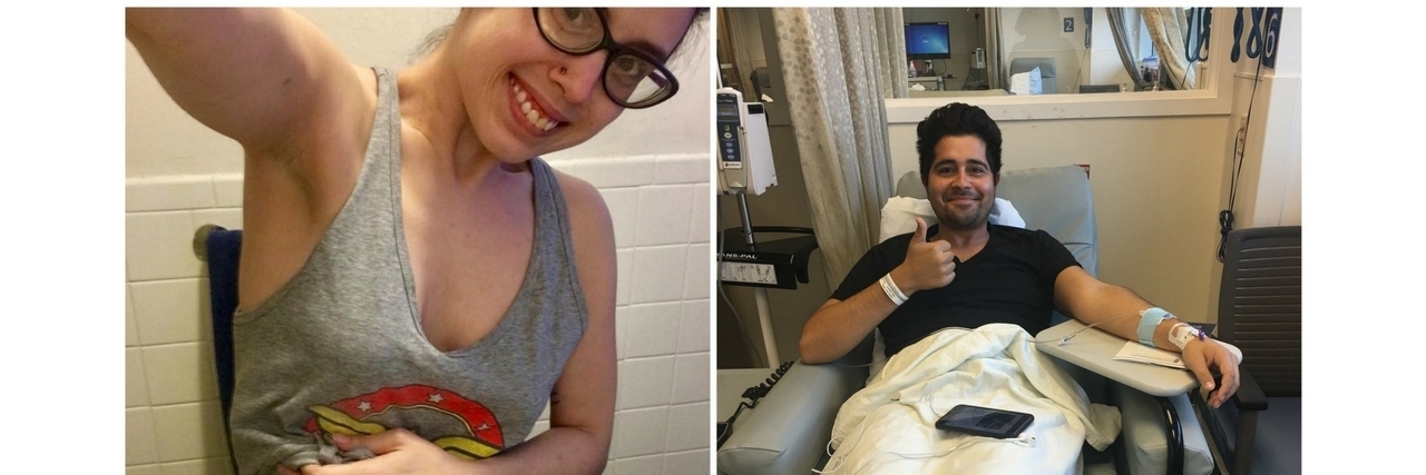 21 Photos of People 'Too Young to Be Chronically Ill' woman showing stoma bag and man in infusion chair