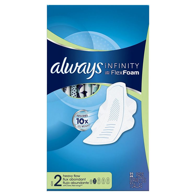 always infinity pads with flex foam and maximum absorbency