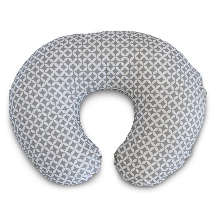 gray and white boppy pillow