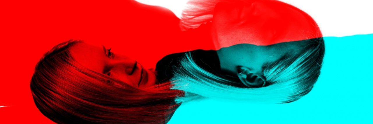 How Working in Mental Health Changes My Depressive Episodes double exposure in red and blue of woman looking depressed