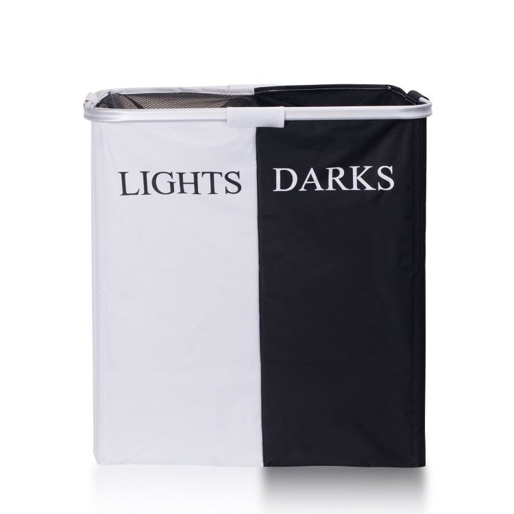 separated lights and darks laundry hamper