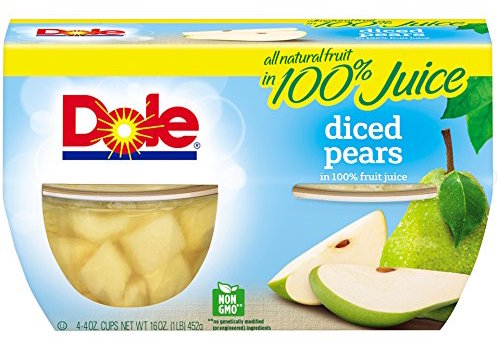 diced pear fruit cups in 100% juice