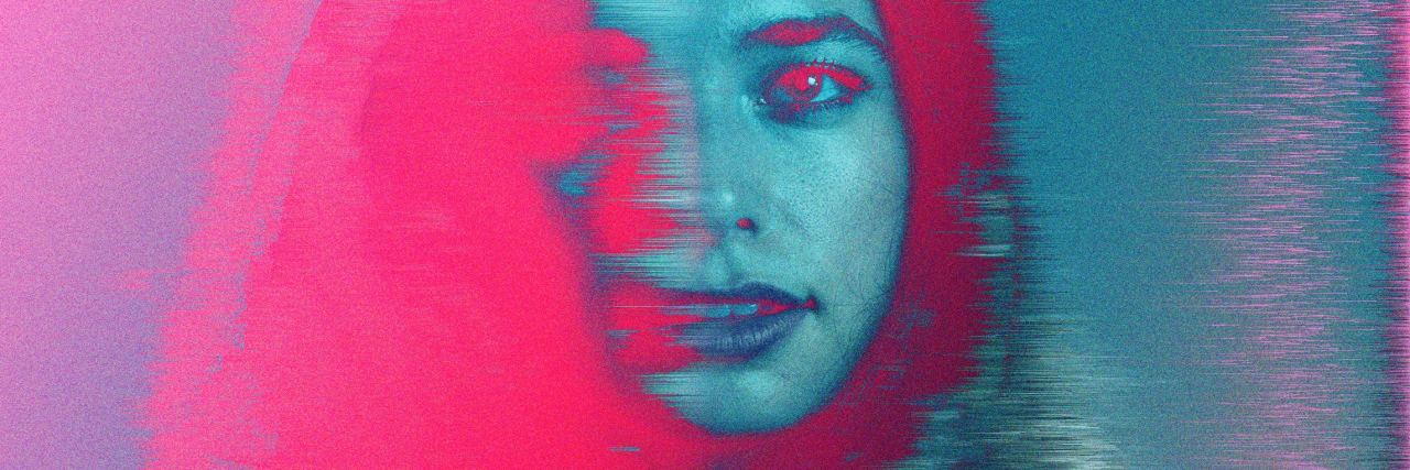 What PTSD Flashbacks Are Like as Someone With Aphantasia pink and blue blurry image of woman