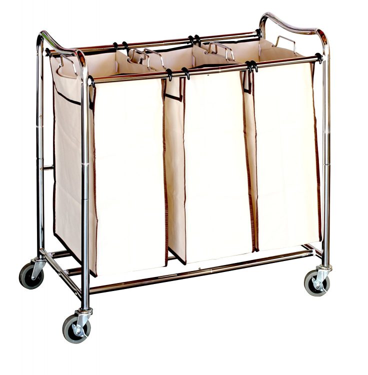 rolling laundry sorter cart with three sections