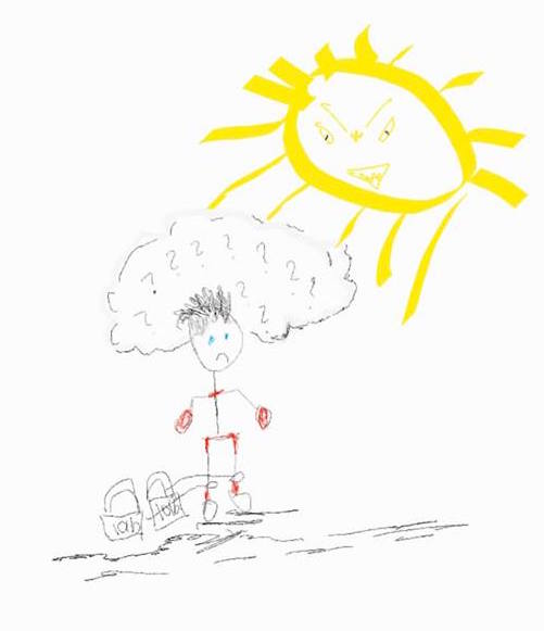 sketch of a person dragging weights with an evil sun overhead