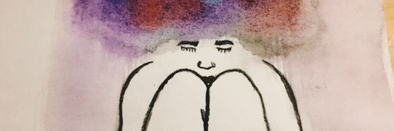 What It's Like to Have Harm OCD: Afraid I'll Hurt My Family A woman holding herself (watercolor)