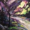 colorful painting of tree beside road at night by person with dissociative identity disorder