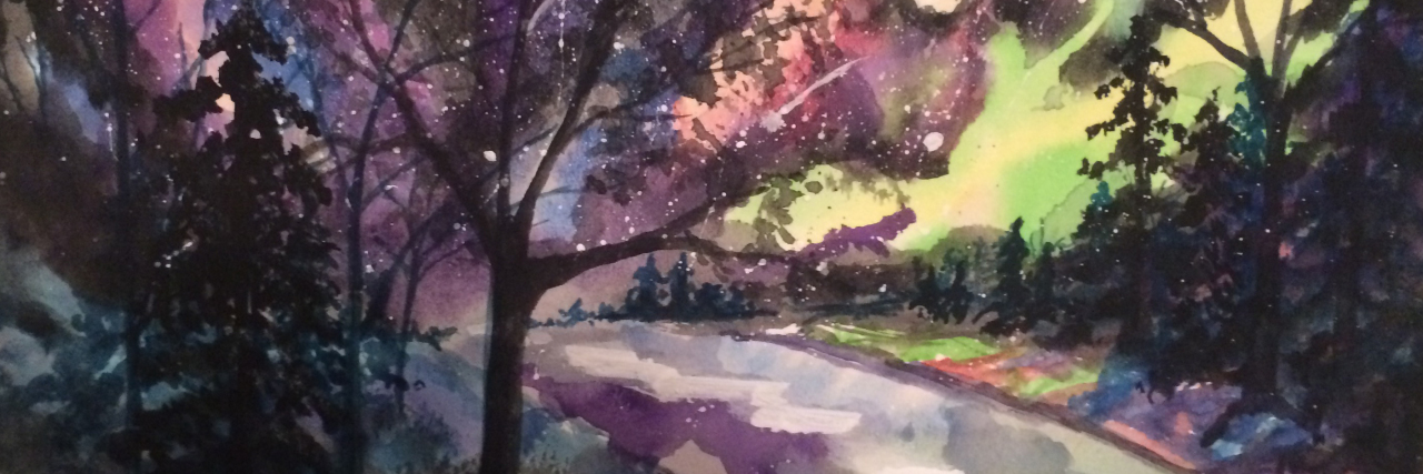 How to Communicate With Each Other in Dissociative Identity Disorder colorful painting of tree beside road at night by person with dissociative identity disorder