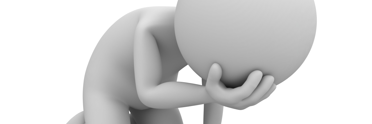 Sensory Meltdowns in Adults Stressed 3d man sitting over white background.