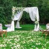 Outdoor wedding ceremony waiting for bride and groom and guests.