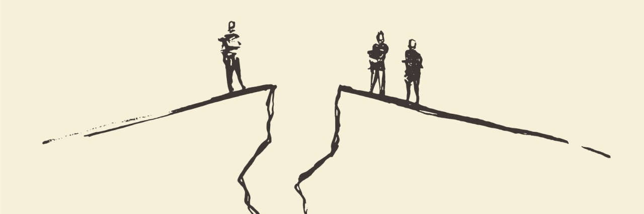 When Your Mental Health Treatment Team Breaks Your Trust illustration of people standing with divide between them