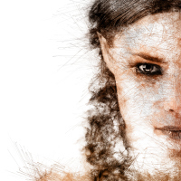 Half face of a young woman. Image with a digital effects