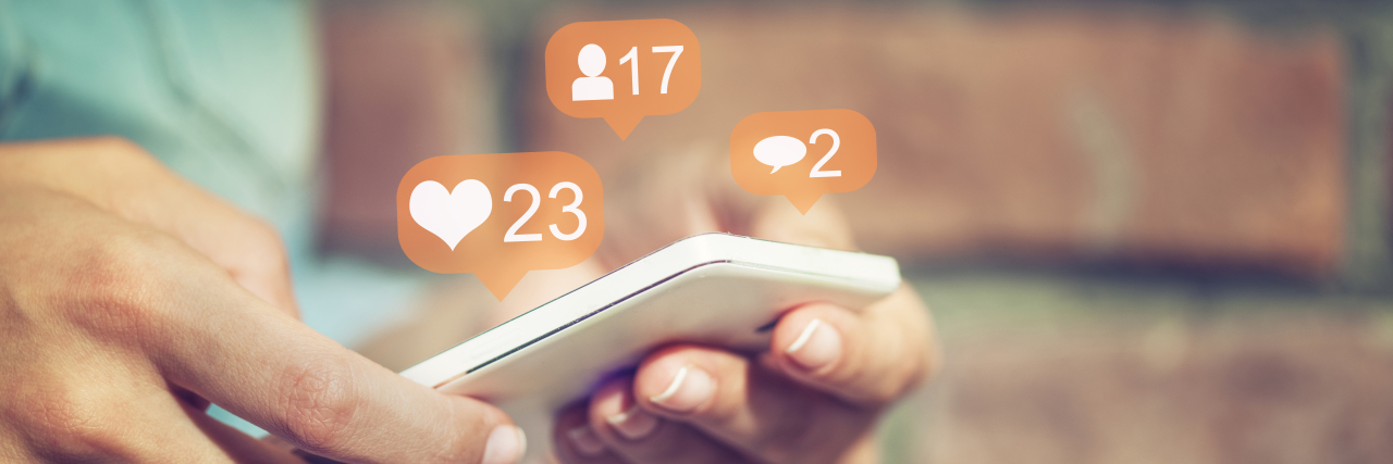 Honesty and Asperger's Syndrome Woman using social media on smart phone.