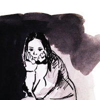 Sitting girl, hand drawing watercolor illustration