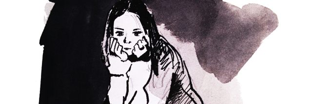 Sitting girl, hand drawing watercolor illustration