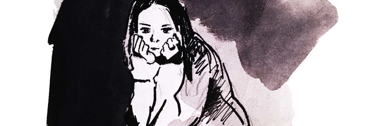 What I Wish I Could Tell My Childhood Abuser Sitting girl, hand drawing watercolor illustration