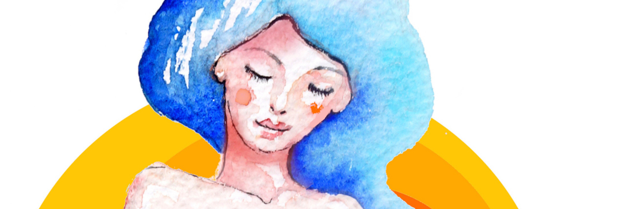 When You Lose Your Identity in Eating Disorder Recovery Watercolor illustration representing young girl as a queen of the sea. Her long hair are represented like wave with sailing boat and a whale. Behind her is a big hot summer sun.