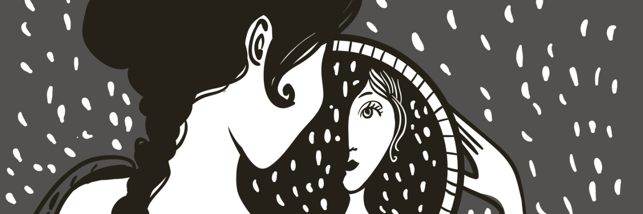 When You Still Experience Jealousy After Accepting Your Illnesses An illustration of a girl looking into a mirror.