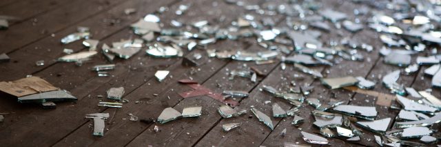 shattered glass on the floor
