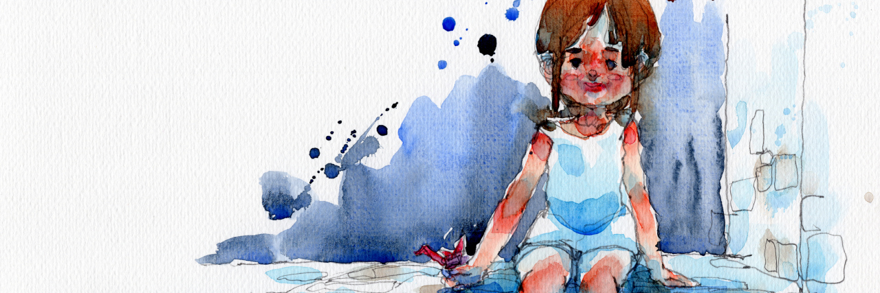 The Toxic Home I Grew Up in Affected My Disordered Eating watercolor painting illustration set of girl in white dress with red paper birds and lighthouse, hand drawn on paper