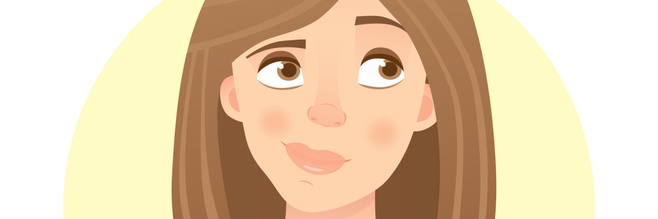 The Guilt That Comes With Having a Good Health Day A cartoon stle image of a woman looking uncertain.