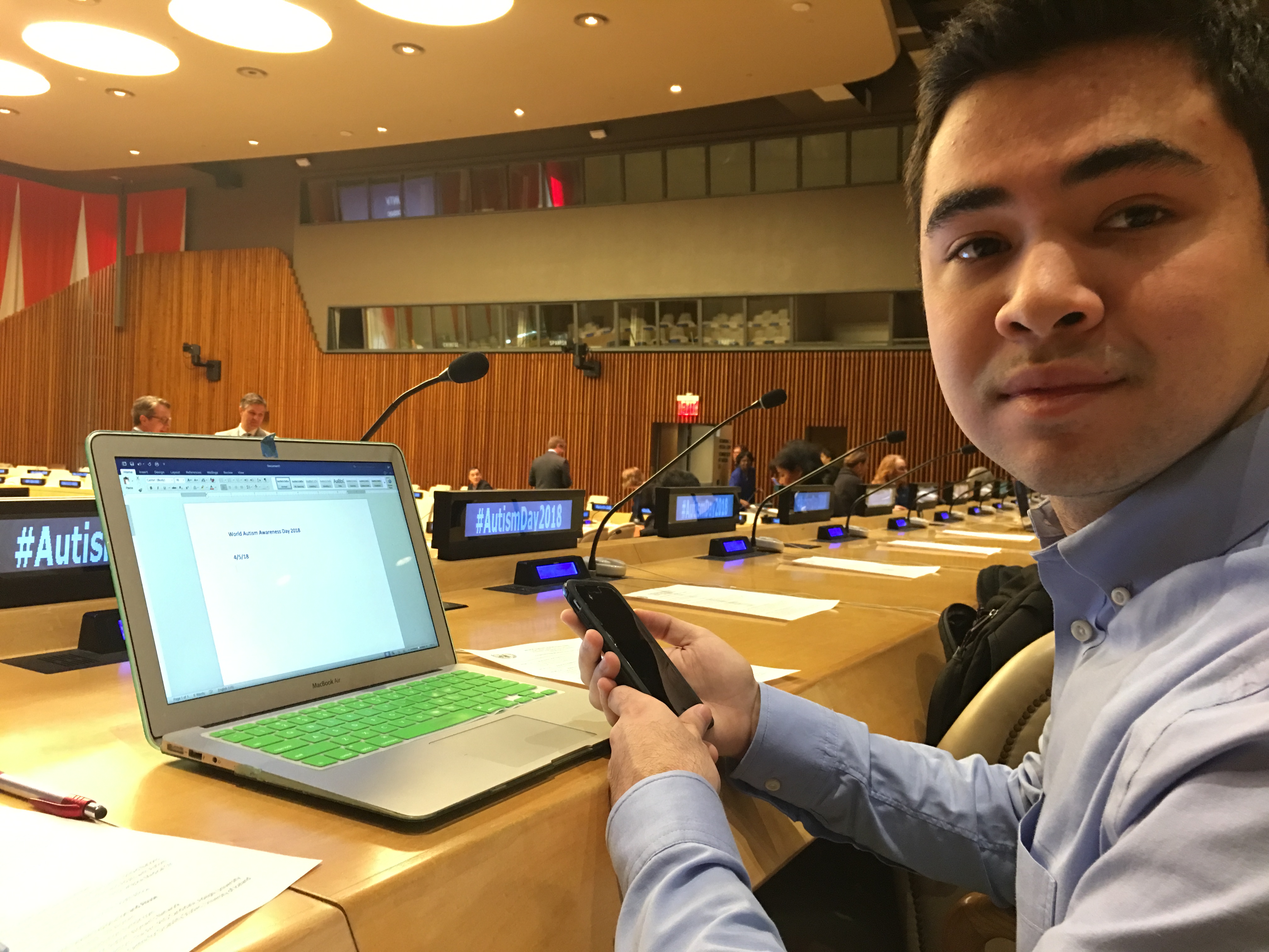 Tom Bak at the United Nations World Autism Awareness Day Conference 2018.