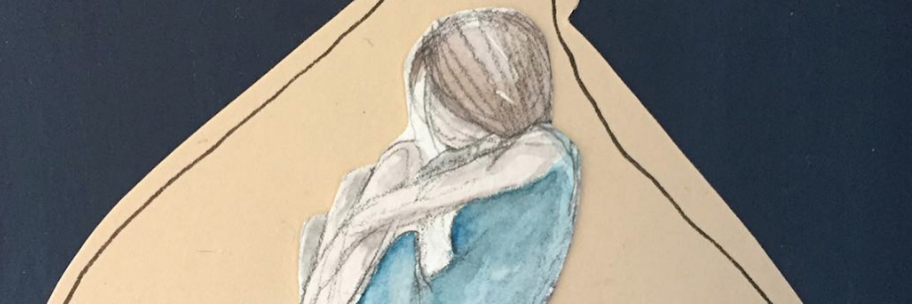 How to Support and Validate a Friend With Chronic Health Conditions outline of a person with a drawing of a woman curled up and hugging her knees inside