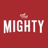 White logo for The Mighty with a red background