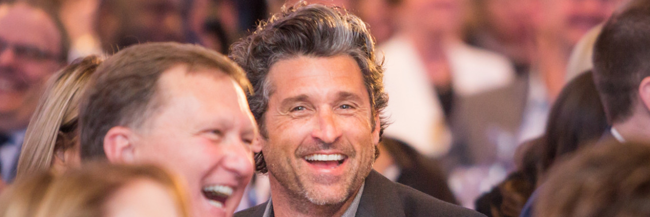 Patrick Dempsey Speaks Candidly About His Dyslexia Patrick Dempsey with Bryan Neider CEO of Gatepath at table laughing
