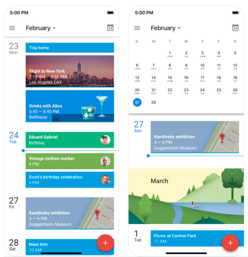 screenshots of google calendar app