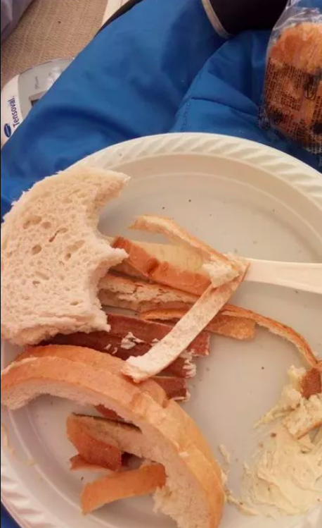 paper plate with the crusts of a sandwich