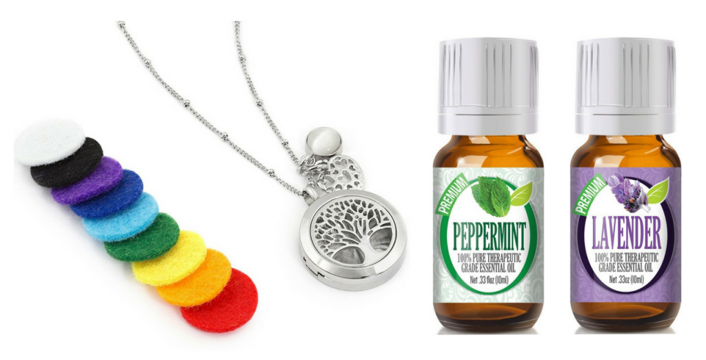 necklace diffuser and peppermint and lavender essential oils