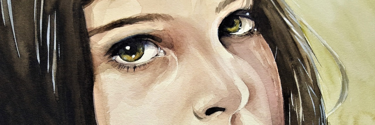Searching for the Answer to My Chronic Pain watercolor illustration of a woman with short brown hair frowning