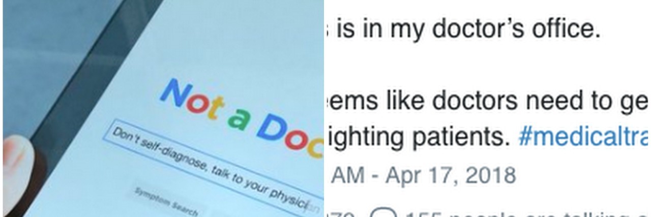 Photo Shows Sign at Doctor's Office Saying Not to Self Diagnose sign at doctor's office and tweet