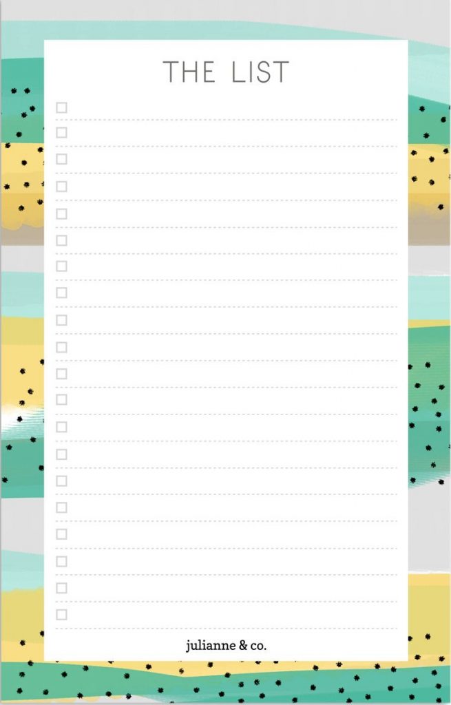 notepad that says 'the list' with lines and boxes to check off