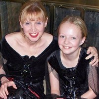 mom and daughter wearing matching black dresses