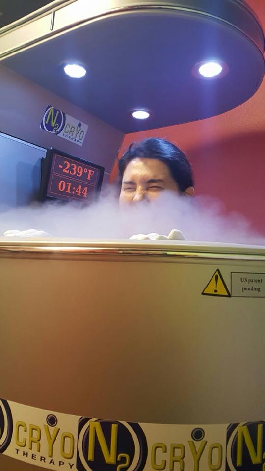 woman sitting in a tub with cold steam coming off