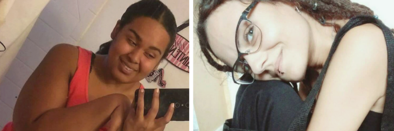 Photos of Ehlers-Danlos Syndrome Symptoms Others Don't See Title: "23 Photos of Ehlers-Danlos Syndrome Others Don't See" Photos of two women with EDS in the background