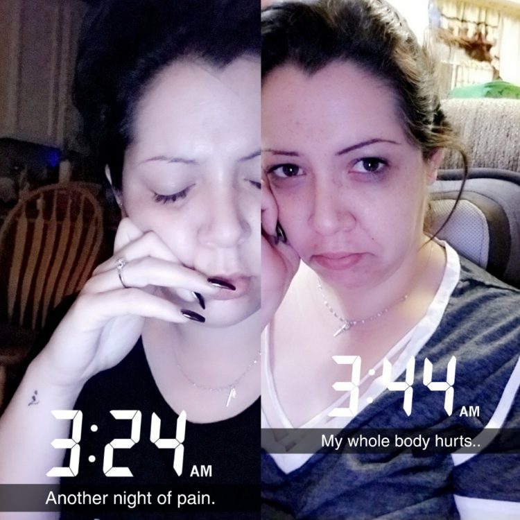 two photos of woman looking upset with time stamps 3:24 and 3:44