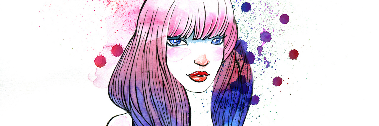illustration of a woman with colorful hair