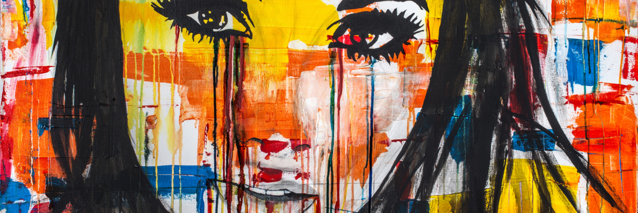 The Symptom of Depression That Was Hardest to Explain to My Family The unseen emotions of her innocence is an acrylic painting, Ink and watercolor on Canvas of a young women crying colors..Sometimes our outward appearances mask what going on inside us.
