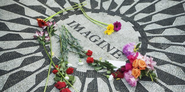 Strawberry Fields Memorial to John Lennon in Central Park, New York City, NY, USA