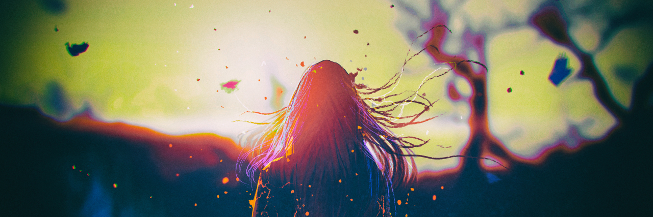 How Cerebral Palsy Has Affected My Life Rear view of woman with cracked effect on her body looking at the sunrise.