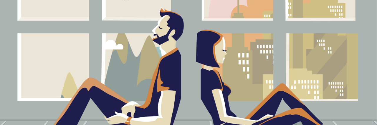 What Not to Say to Someone Struggling With Infertility Illustration of man and woman, backs to each other, sad, they are sitting on the floor