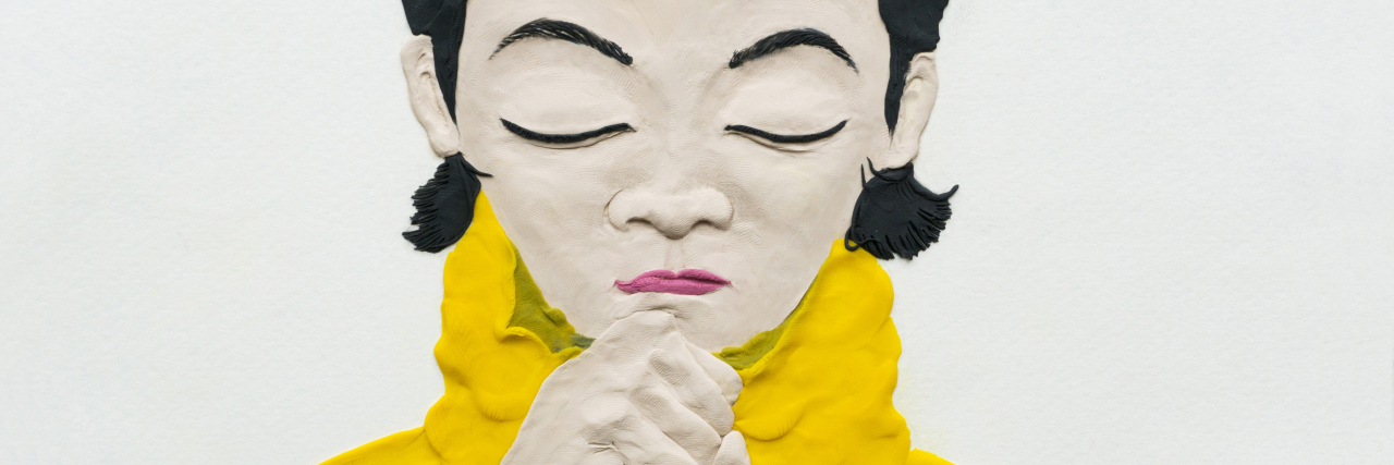 Mother's Day for the Moms Whose Children Have Died clay illustration: girl thinking, hand supporting chin