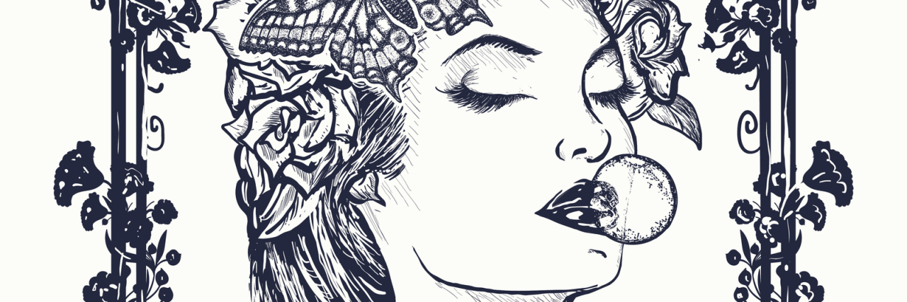 When Rheumatoid Arthritis Brings Out My Mean Side An illustration of a woman with a sassy facial expression, while blowing a bubble.