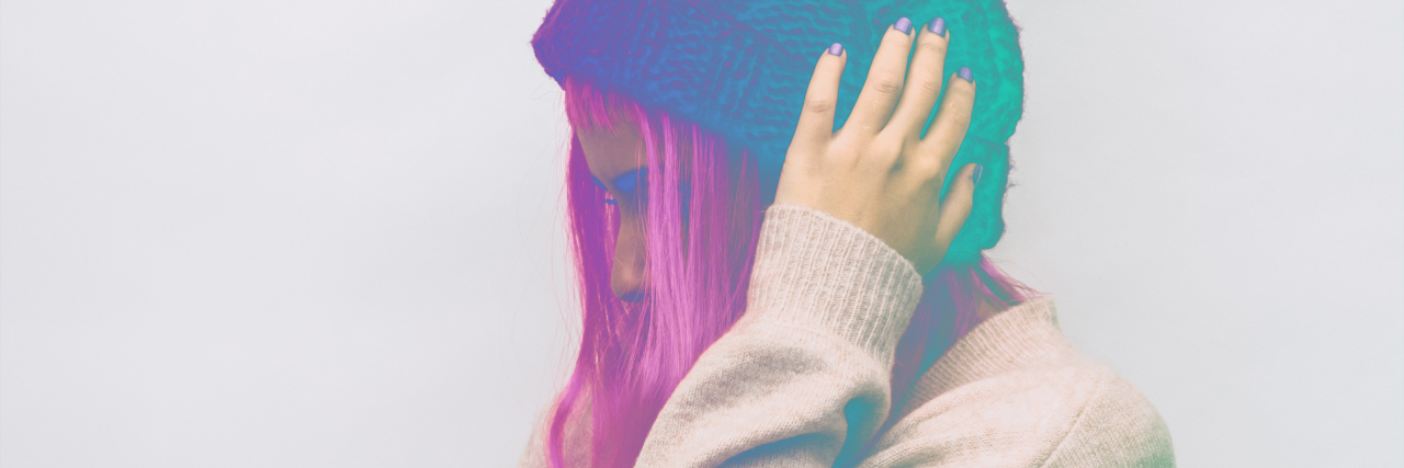 The One Phrase That Completely Invalidates My Mental Illness the girl in the hat beanie. the double exposure effect with a gradient