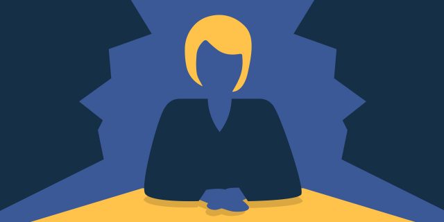 My Struggle to Get a Disability Pension as an Encephalitis Survivor Drawing of a woman being questioned.